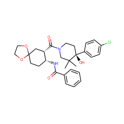 CC1(C)CN(C(=O)[C@H]2CC3(CC[C@H]2NC(=O)c2ccccc2)OCCO3)CC[C@]1(O)c1ccc(Cl)cc1 ZINC000096173228