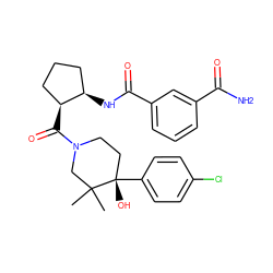 CC1(C)CN(C(=O)[C@H]2CCC[C@H]2NC(=O)c2cccc(C(N)=O)c2)CC[C@]1(O)c1ccc(Cl)cc1 ZINC000043202740