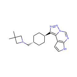 CC1(C)CN(C[C@H]2CC[C@H](c3nnn4cnc5[nH]ccc5c34)CC2)C1 ZINC001772626473