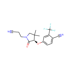 CC1(C)CN(CCC#N)C(=O)[C@@H]1Oc1ccc(C#N)c(C(F)(F)F)c1 ZINC000073200025