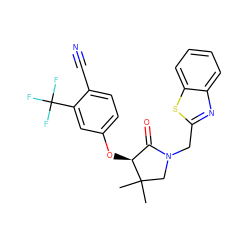 CC1(C)CN(Cc2nc3ccccc3s2)C(=O)[C@@H]1Oc1ccc(C#N)c(C(F)(F)F)c1 ZINC000072120385