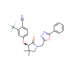 CC1(C)CN(Cc2nnc(-c3ccccc3)o2)C(=O)[C@@H]1Oc1ccc(C#N)c(C(F)(F)F)c1 ZINC000082157308