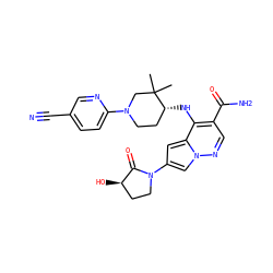 CC1(C)CN(c2ccc(C#N)cn2)CC[C@H]1Nc1c(C(N)=O)cnn2cc(N3CC[C@@H](O)C3=O)cc12 ZINC000261146306