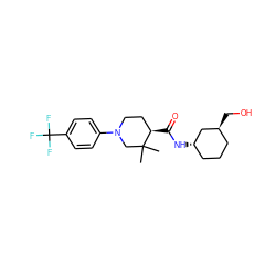 CC1(C)CN(c2ccc(C(F)(F)F)cc2)CC[C@H]1C(=O)N[C@H]1CCC[C@H](CO)C1 ZINC001772604531