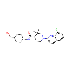 CC1(C)CN(c2ccc3cccc(Cl)c3n2)CC[C@@H]1C(=O)N[C@H]1CC[C@@H](CO)CC1 ZINC001772578902