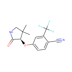 CC1(C)CNC(=O)[C@@H]1Oc1ccc(C#N)c(C(F)(F)F)c1 ZINC000072142542