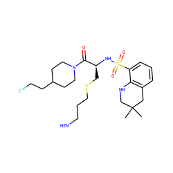 CC1(C)CNc2c(cccc2S(=O)(=O)N[C@@H](CSCCCN)C(=O)N2CCC(CCF)CC2)C1 ZINC000029338112