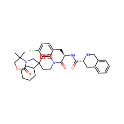 CC1(C)COC(=O)N1CC1(C2CCCCC2)CCN(C(=O)[C@@H](Cc2ccc(Cl)cc2)NC(=O)[C@H]2Cc3ccccc3CN2)CC1 ZINC000014210697