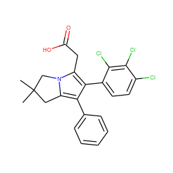 CC1(C)Cc2c(-c3ccccc3)c(-c3ccc(Cl)c(Cl)c3Cl)c(CC(=O)O)n2C1 ZINC000013737363