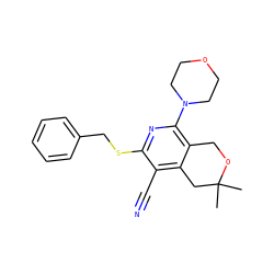 CC1(C)Cc2c(C#N)c(SCc3ccccc3)nc(N3CCOCC3)c2CO1 ZINC000012384531