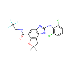 CC1(C)Cc2c(c(C(=O)NCC(F)(F)F)cc3nc(Nc4c(Cl)cccc4Cl)[nH]c23)O1 ZINC000139928241