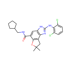 CC1(C)Cc2c(c(C(=O)NCC3CCCC3)cc3[nH]c(Nc4c(Cl)cccc4Cl)nc23)O1 ZINC000199549170