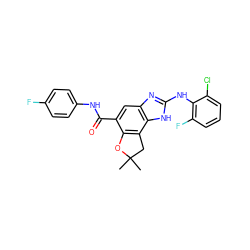 CC1(C)Cc2c(c(C(=O)Nc3ccc(F)cc3)cc3nc(Nc4c(F)cccc4Cl)[nH]c23)O1 ZINC000139782541