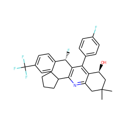 CC1(C)Cc2nc(C3CCCC3)c([C@@H](F)c3ccc(C(F)(F)F)cc3)c(-c3ccc(F)cc3)c2[C@@H](O)C1 ZINC000096315971