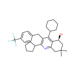 CC1(C)Cc2nc(C3CCCC3)c(Cc3ccc(C(F)(F)F)cc3)c(C3CCCCC3)c2[C@@H](O)C1 ZINC000049089308