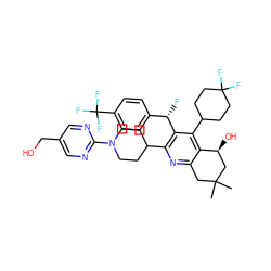 CC1(C)Cc2nc(C3CCN(c4ncc(CO)cn4)CC3)c([C@@H](F)c3ccc(C(F)(F)F)cc3)c(C3CCC(F)(F)CC3)c2[C@@H](O)C1 ZINC000200019403