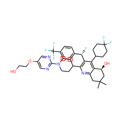 CC1(C)Cc2nc(C3CCN(c4ncc(OCCO)cn4)CC3)c([C@@H](F)c3ccc(C(F)(F)F)cc3)c(C3CCC(F)(F)CC3)c2[C@@H](O)C1 ZINC000200013381