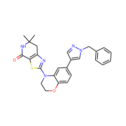 CC1(C)Cc2nc(N3CCOc4ccc(-c5cnn(Cc6ccccc6)c5)cc43)sc2C(=O)N1 ZINC000040425280