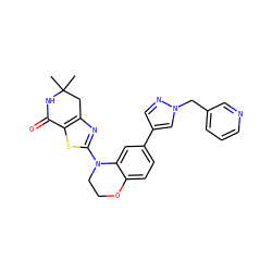 CC1(C)Cc2nc(N3CCOc4ccc(-c5cnn(Cc6cccnc6)c5)cc43)sc2C(=O)N1 ZINC000040976138