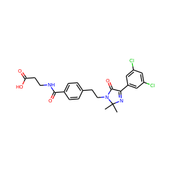 CC1(C)N=C(c2cc(Cl)cc(Cl)c2)C(=O)N1CCc1ccc(C(=O)NCCC(=O)O)cc1 ZINC000169700296