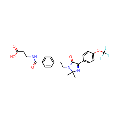 CC1(C)N=C(c2ccc(OC(F)(F)F)cc2)C(=O)N1CCc1ccc(C(=O)NCCC(=O)O)cc1 ZINC000169700299