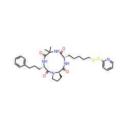 CC1(C)NC(=O)[C@H](CCCCCSSc2ccccn2)NC(=O)[C@H]2CCCN2C(=O)[C@H](CCCc2ccccc2)NC1=O ZINC000028876449