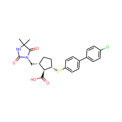 CC1(C)NC(=O)N(C[C@@H]2CC[C@H](Sc3ccc(-c4ccc(Cl)cc4)cc3)[C@H]2C(=O)O)C1=O ZINC000027303034