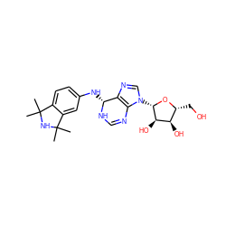 CC1(C)NC(C)(C)c2cc(N[C@H]3NC=Nc4c3ncn4[C@@H]3O[C@H](CO)[C@@H](O)[C@H]3O)ccc21 ZINC000049088935