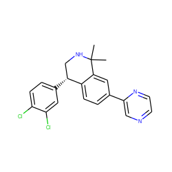 CC1(C)NC[C@@H](c2ccc(Cl)c(Cl)c2)c2ccc(-c3cnccn3)cc21 ZINC000204521721