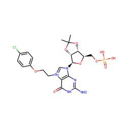 CC1(C)O[C@@H]2[C@@H](COP(=O)(O)O)O[C@@H](n3c[n+](CCOc4ccc(Cl)cc4)c4c(=O)[nH]c(N)nc43)[C@@H]2O1 ZINC000084654995