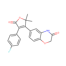 CC1(C)OC(=O)C(c2ccc(F)cc2)=C1c1ccc2c(c1)NC(=O)CO2 ZINC000096283378