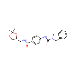 CC1(C)OC[C@@H](CNC(=O)c2ccc(NC(=O)N3Cc4ccccc4C3)cc2)O1 ZINC000166830954