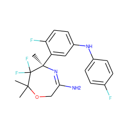 CC1(C)OCC(N)=N[C@](C)(c2cc(Nc3ccc(F)cc3)ccc2F)C1(F)F ZINC000169702898