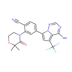 CC1(C)OCCN(c2cc(-c3cc(C(F)(F)F)c4c(N)ncnn34)ccc2C#N)C1=O ZINC001772626526