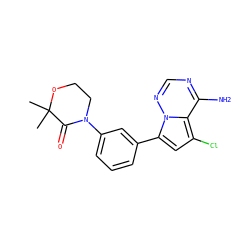 CC1(C)OCCN(c2cccc(-c3cc(Cl)c4c(N)ncnn34)c2)C1=O ZINC001772622287