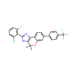 CC1(C)Oc2cc(-c3ccc(C(F)(F)F)cc3)ccc2-c2nc(-c3c(F)cccc3Cl)[nH]c21 ZINC000143392730