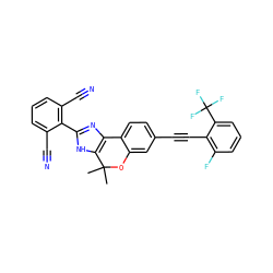 CC1(C)Oc2cc(C#Cc3c(F)cccc3C(F)(F)F)ccc2-c2nc(-c3c(C#N)cccc3C#N)[nH]c21 ZINC000201623373