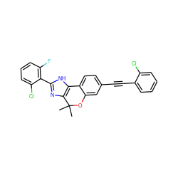 CC1(C)Oc2cc(C#Cc3ccccc3Cl)ccc2-c2[nH]c(-c3c(F)cccc3Cl)nc21 ZINC000147711994