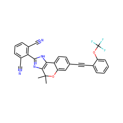 CC1(C)Oc2cc(C#Cc3ccccc3OC(F)(F)F)ccc2-c2[nH]c(-c3c(C#N)cccc3C#N)nc21 ZINC000147894043