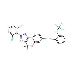 CC1(C)Oc2cc(C#Cc3ccccc3OC(F)(F)F)ccc2-c2[nH]c(-c3c(F)cccc3Cl)nc21 ZINC000147882946