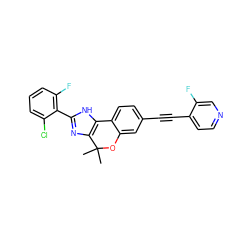 CC1(C)Oc2cc(C#Cc3ccncc3F)ccc2-c2[nH]c(-c3c(F)cccc3Cl)nc21 ZINC000147857435