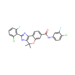 CC1(C)Oc2cc(C(=O)Nc3ccc(Cl)c(F)c3)ccc2-c2nc(-c3c(F)cccc3Cl)[nH]c21 ZINC001772598810