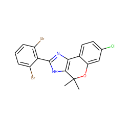 CC1(C)Oc2cc(Cl)ccc2-c2nc(-c3c(Br)cccc3Br)[nH]c21 ZINC000201636707