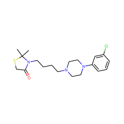 CC1(C)SCC(=O)N1CCCCN1CCN(c2cccc(Cl)c2)CC1 ZINC000013759368