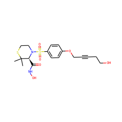 CC1(C)SCCN(S(=O)(=O)c2ccc(OCC#CCCO)cc2)[C@H]1C(=O)NO ZINC000028571107