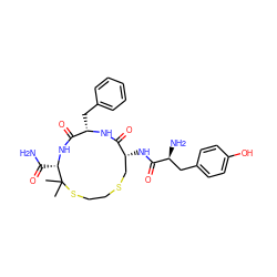 CC1(C)SCCSC[C@@H](NC(=O)[C@@H](N)Cc2ccc(O)cc2)C(=O)N[C@@H](Cc2ccccc2)C(=O)N[C@H]1C(N)=O ZINC000473102913