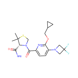 CC1(C)SCN(C(=O)c2ccc(N3CC(F)(F)C3)c(OCC3CC3)n2)[C@@H]1C(N)=O ZINC000146469320