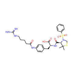 CC1(C)SCN(S(=O)(=O)c2ccccc2)[C@@H]1C(=O)N[C@@H](Cc1ccc(NC(=O)CCCCNC(=N)N)cc1)C(=O)O ZINC001772575991