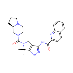 CC1(C)c2[nH]nc(NC(=O)c3ccc4ccccc4n3)c2CN1C(=O)N1CCN2CCC[C@@H]2C1 ZINC000148991742