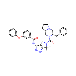 CC1(C)c2[nH]nc(NC(=O)c3cccc(Oc4ccccc4)c3)c2CN1C(=O)N1C[C@@H]2CCCN2C[C@@H]1Cc1ccccc1 ZINC000114181237